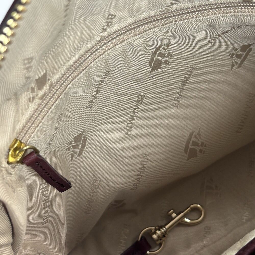 Vintage Brahmin Bag Smooth Burgundy Leather Purse Authentic Gold Ship Logo Soft - Picture 14 of 16